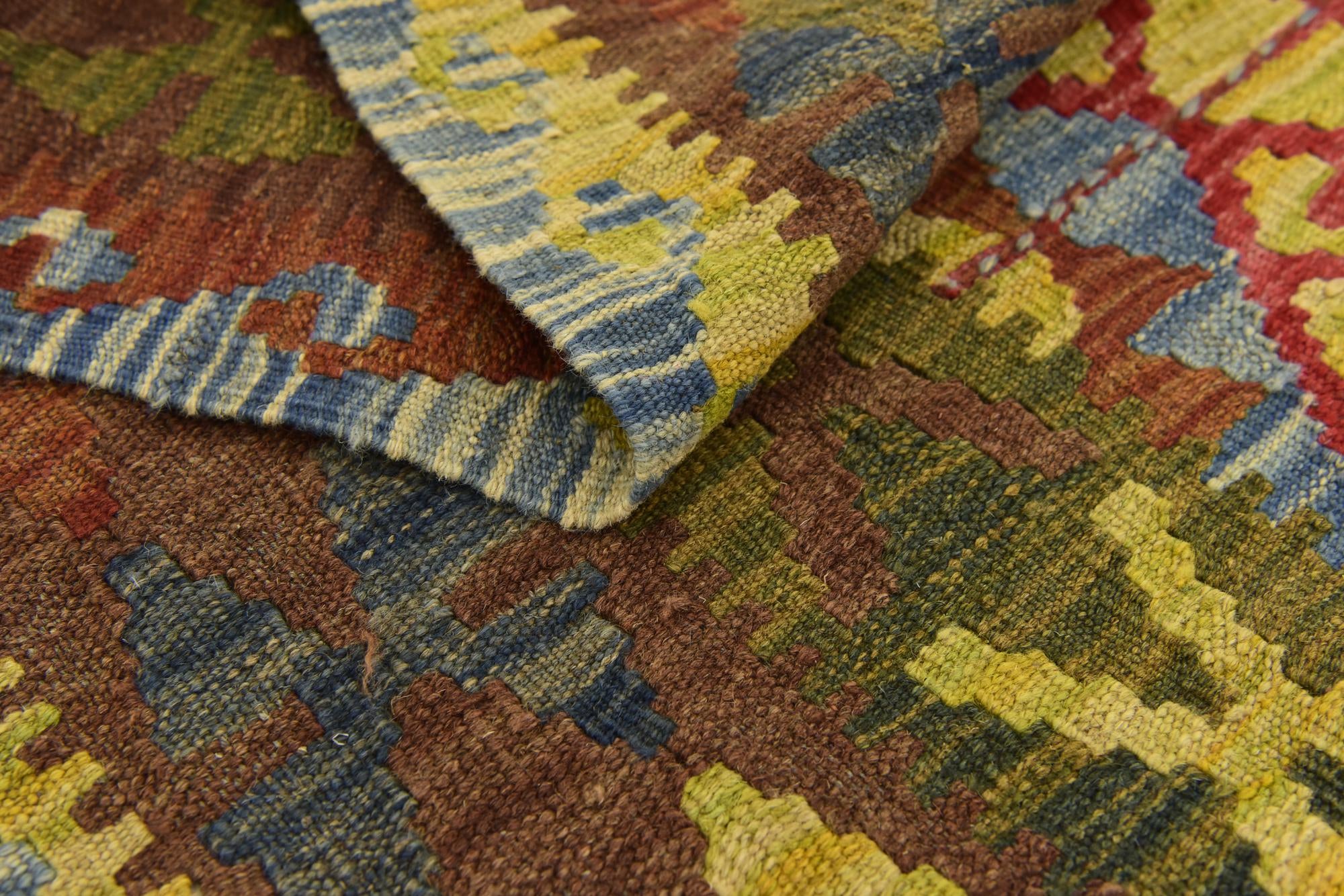 3' 2 x 6' 2 Hand Woven Kilim Maymana Wool Rug