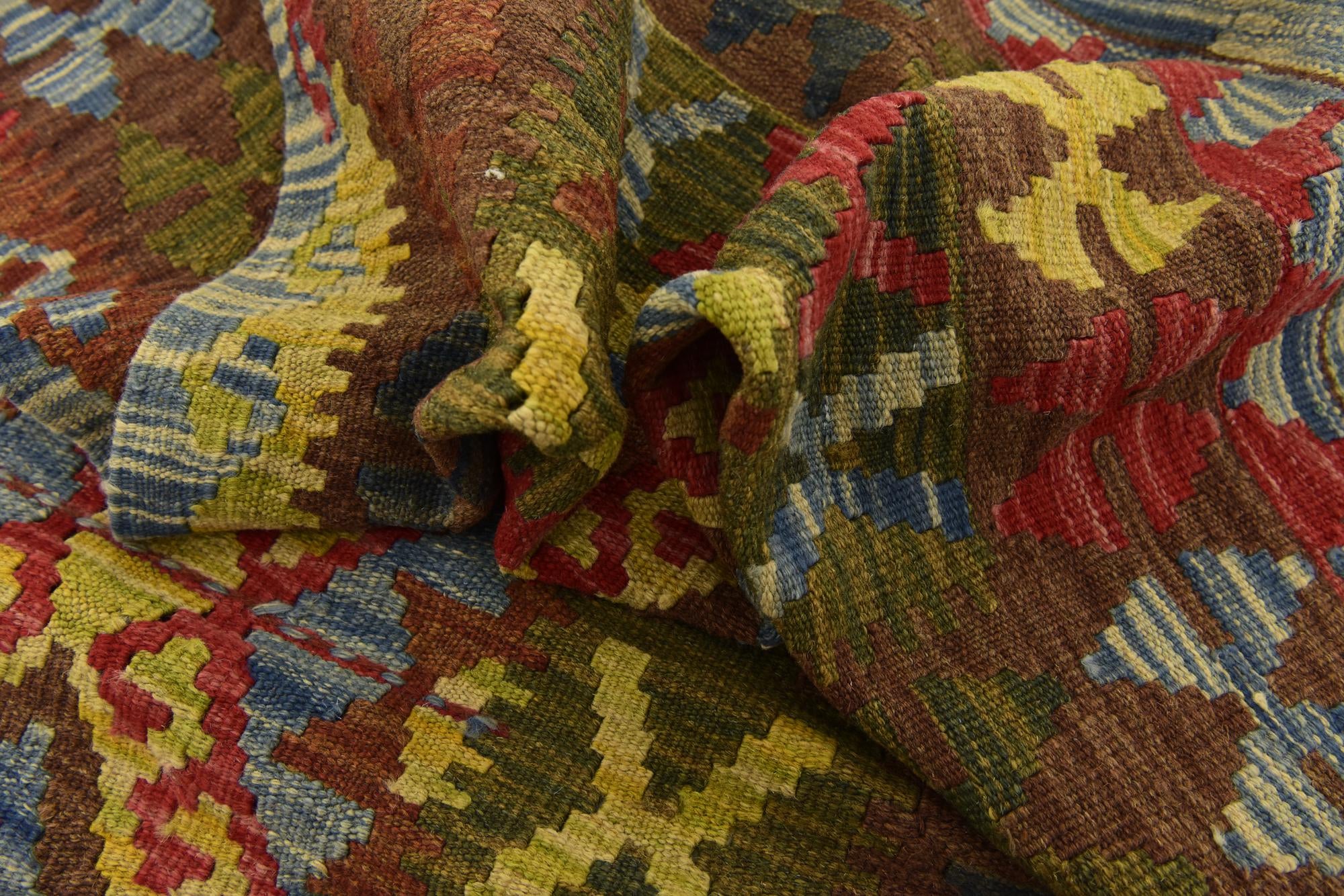 3' 2 x 6' 2 Hand Woven Kilim Maymana Wool Rug