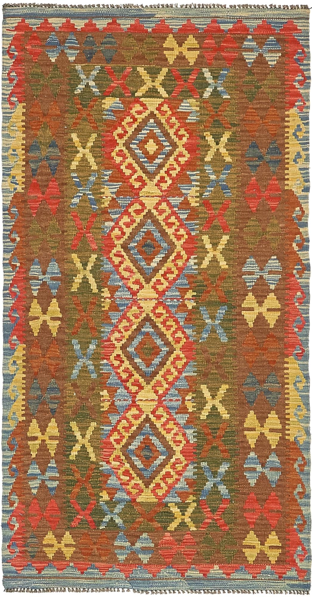 3' 2 x 6' 2 Hand Woven Kilim Maymana Wool Rug