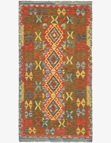 3' 2 x 6' 2 Hand Woven Kilim Maymana Wool Rug