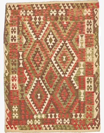 4' 4 x 6' 5 Hand Woven Kilim Maymana Wool Rug