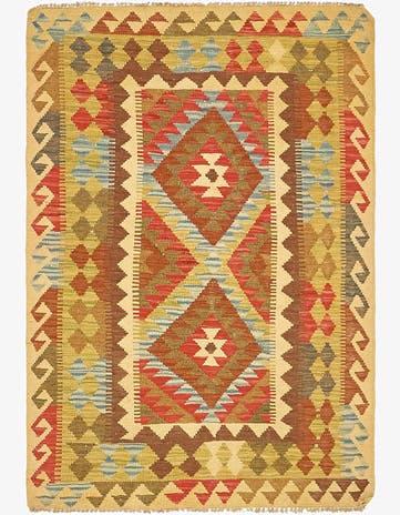 3' 4 x 5' Hand Woven Kilim Maymana Wool Rug