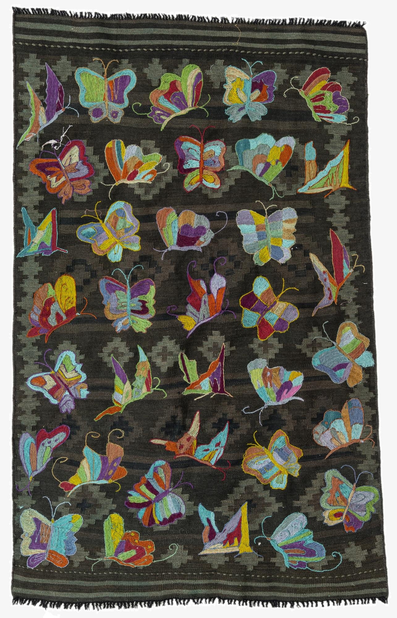 3' 11 x 6' 3  Hand Woven Kilim Suzani Wool Rug