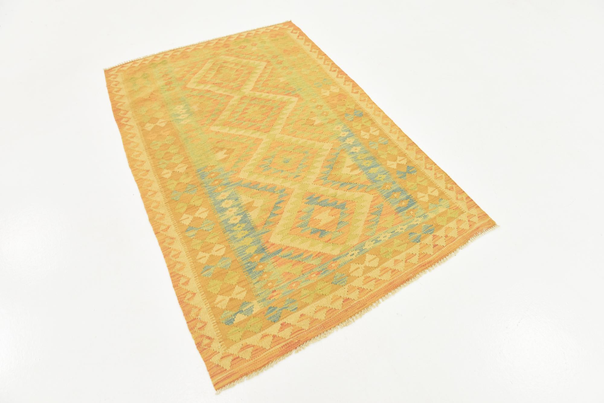 3' 4 x 5' 2 Hand Woven Kilim Waziri Wool Rug