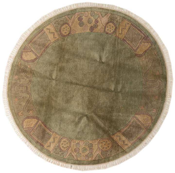 7' 2 x 7' 3 Hand Knotted Nepal Wool Round Rug
