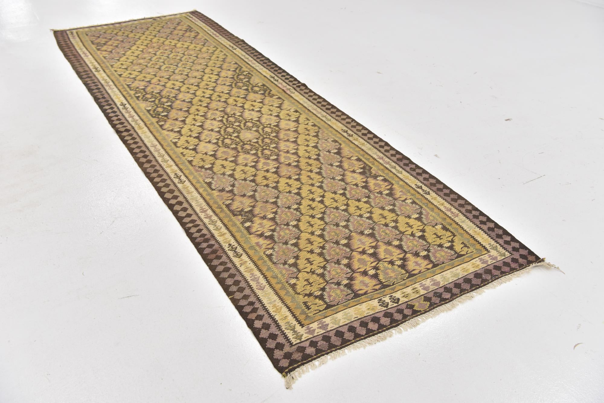 3' 7 x 10' 6 Hand Woven Kilim Fars Wool Runner Rug