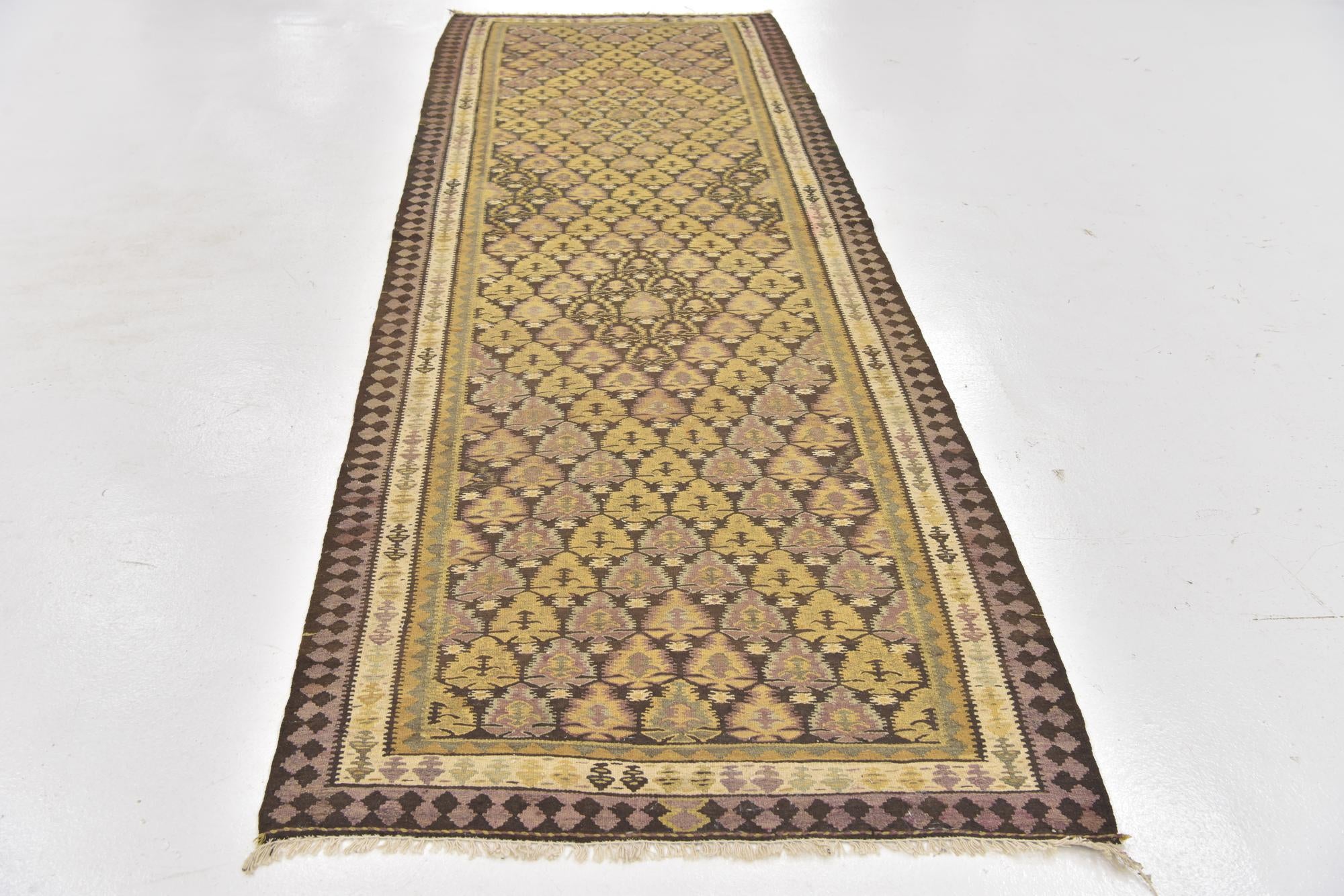 3' 7 x 10' 6 Hand Woven Kilim Fars Wool Runner Rug