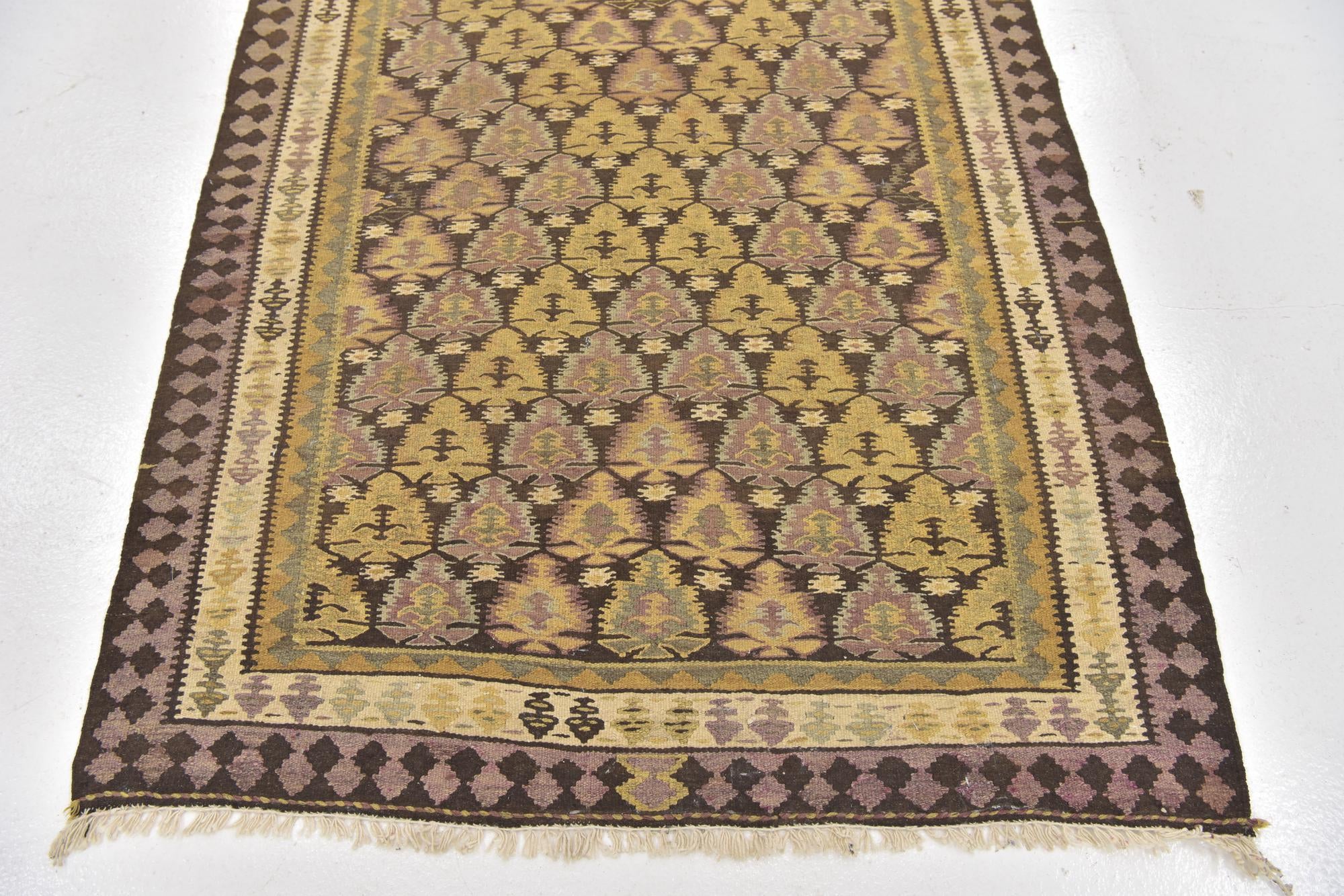 3' 7 x 10' 6 Hand Woven Kilim Fars Wool Runner Rug