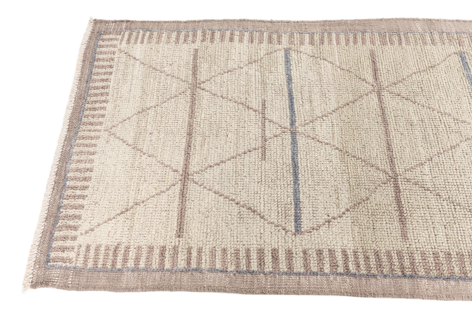 3' x 7' 3 Hand Knotted Moroccan Wool Runner Rug