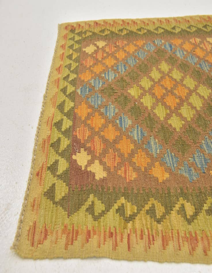 Detail image of 3' x 3' 5  Hand Woven Kilim Maymana Wool Square Rug