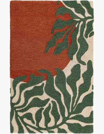 Orange and Green Handtufted Wool Rug