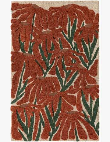 Orange and Green Handtufted Wool Rug