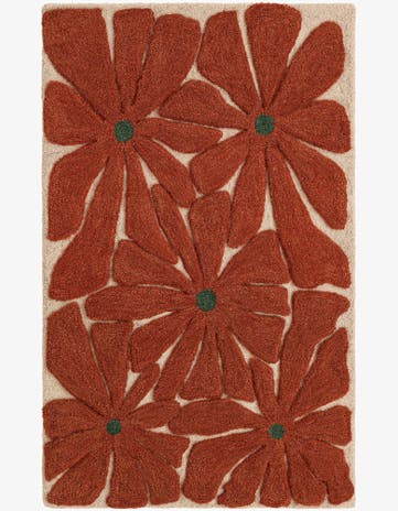 Orange and Ivory Handtufted Wool Rug