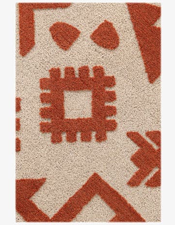 Orange and Ivory Handtufted Wool Rug