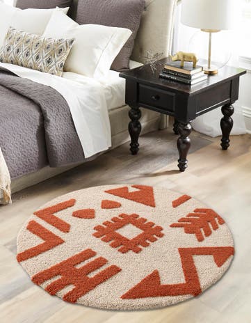 Orange and Ivory Handtufted Wool Round Rug
