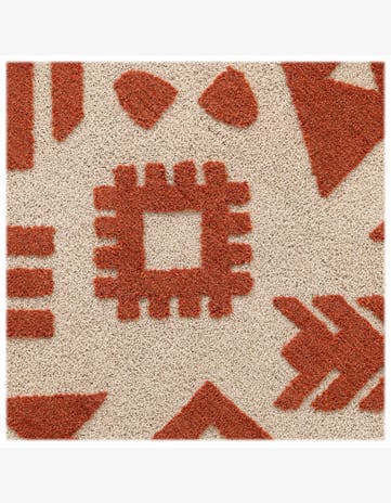 Orange and Ivory Handtufted Wool Square Rug