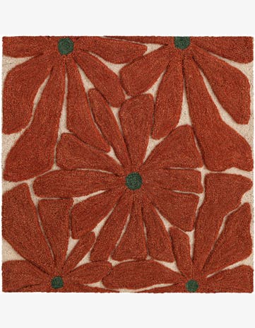 Orange and Ivory Handtufted Wool Square Rug