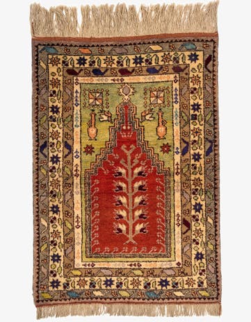 3' 4 x 4' 9 Hand Knotted Anatolian Wool Rug