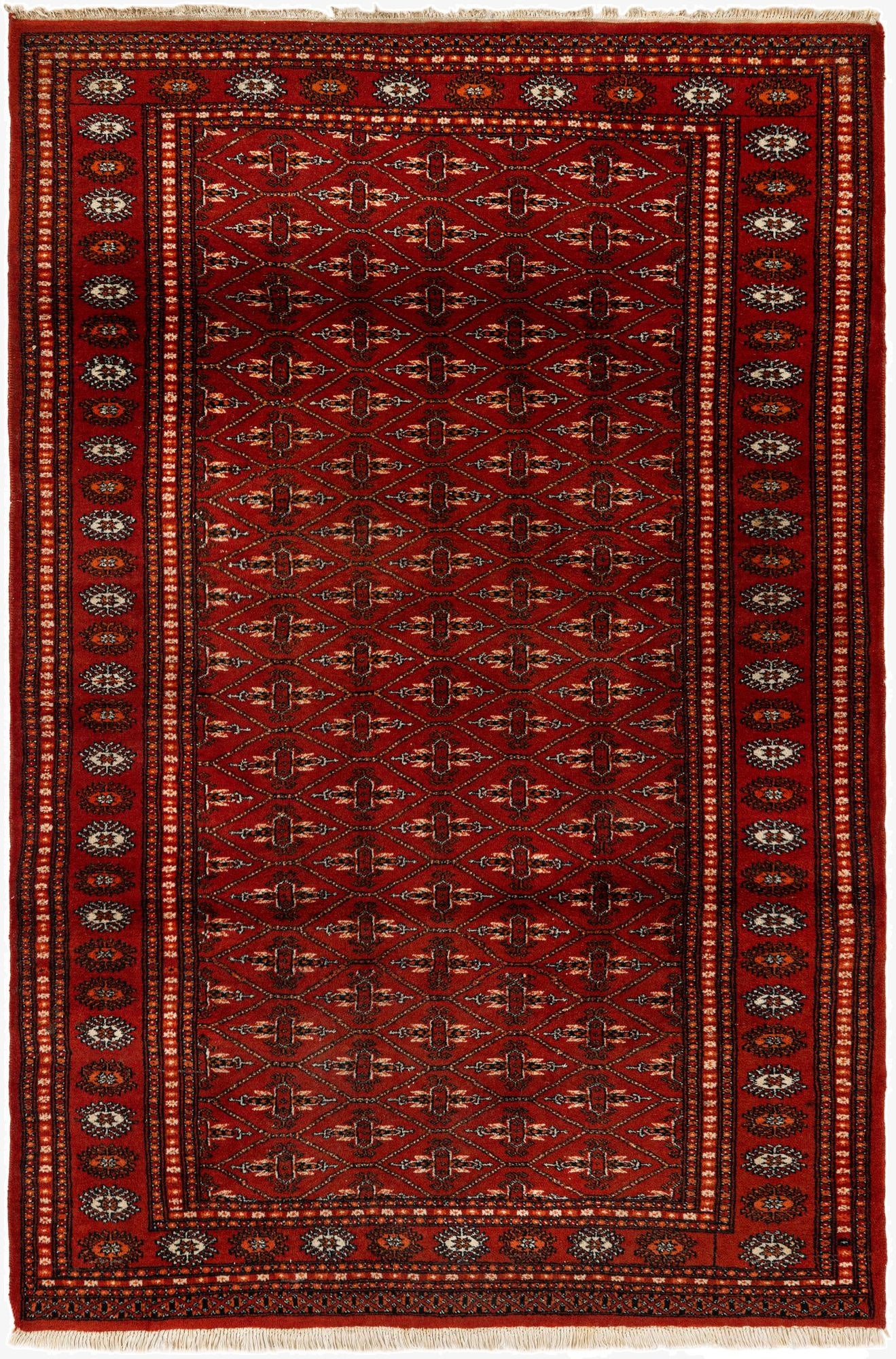 4' 1 x 6' 2  Hand Knotted Bokhara Oriental Wool Rug