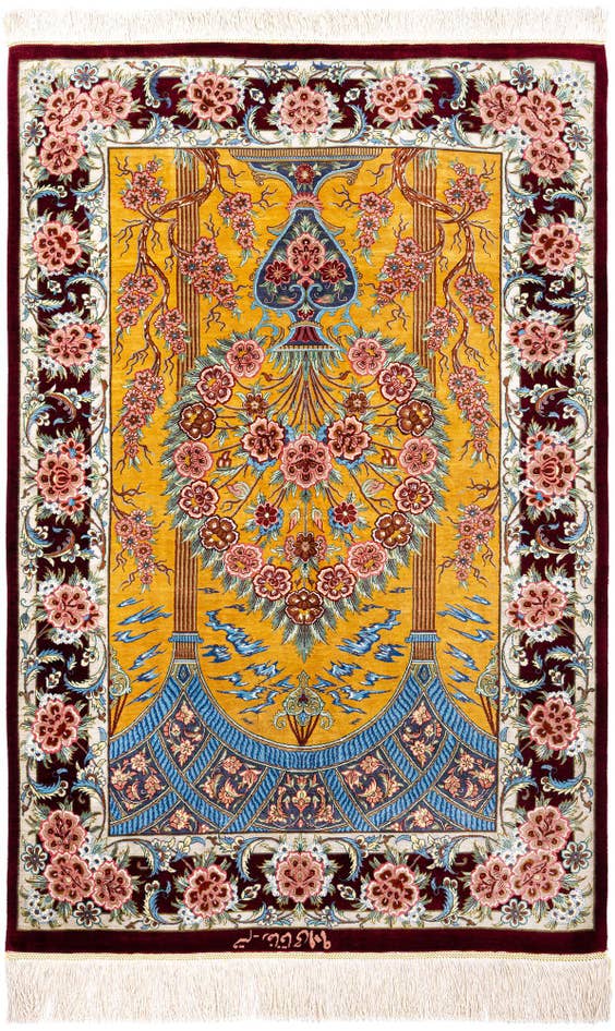Detail image of 2' 7 x 3' 10 Ghom Silk Rug