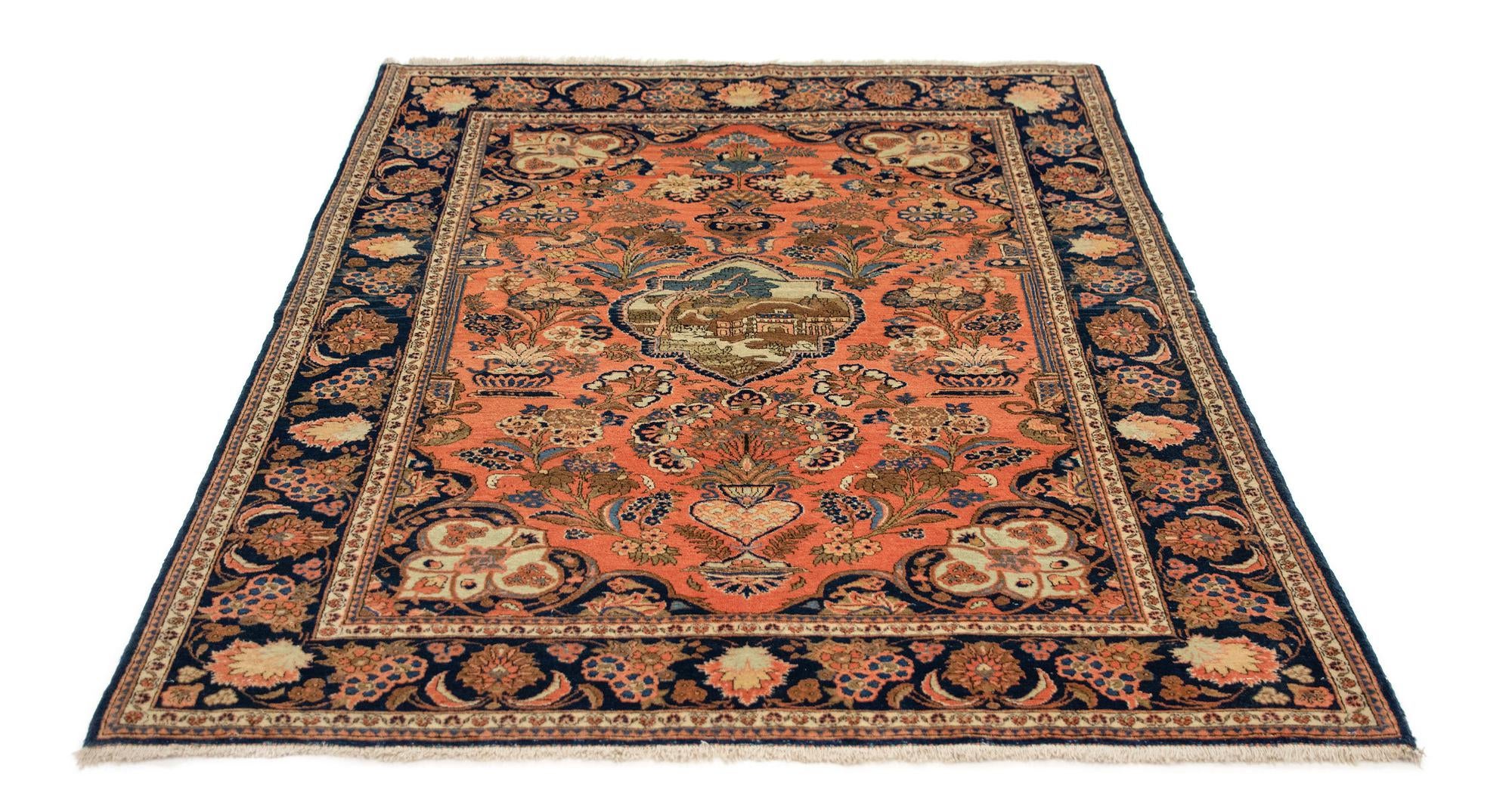 4' 4 x 6' 5 Hand Knotted Kashan Persian Wool Rug