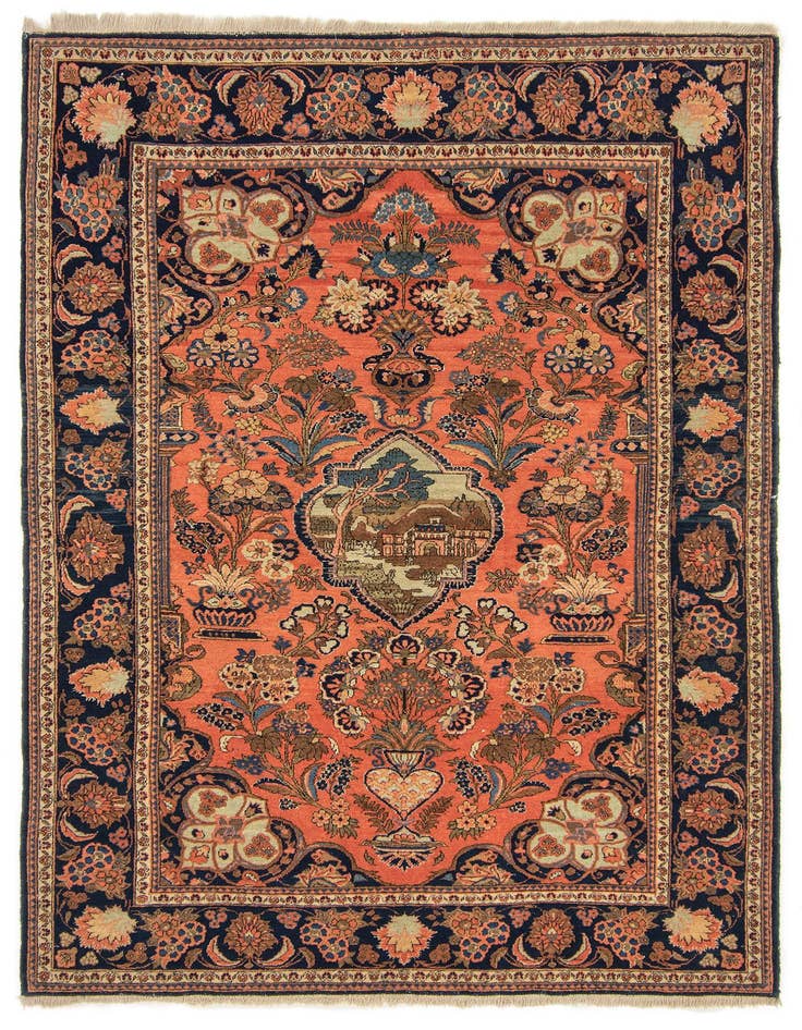 Detail image of 4' 4 x 6' 5 Hand Knotted Kashan Persian Wool Rug