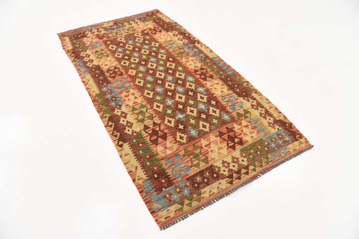 3' 5 x 6' 6 Hand Woven Kilim Maymana Wool Rug