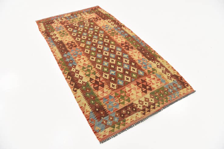 Detail image of 3' 5 x 6' 6 Hand Woven Kilim Maymana Wool Rug