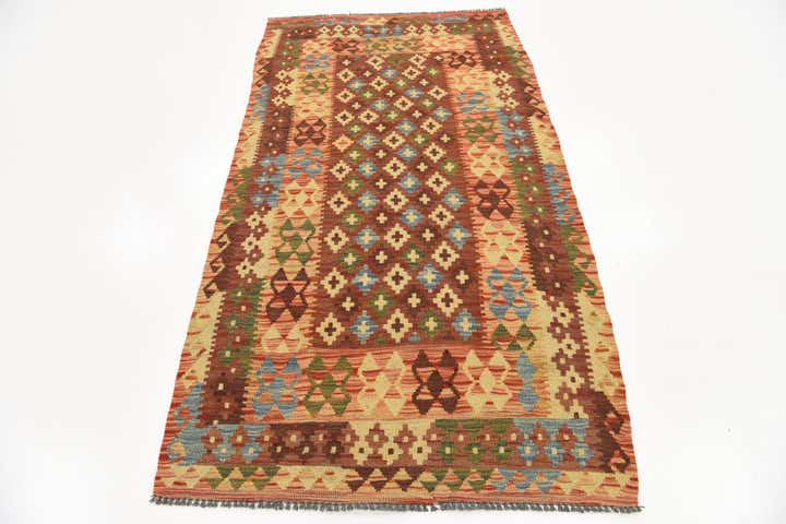 3' 5 x 6' 6 Hand Woven Kilim Maymana Wool Rug