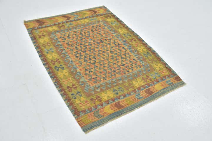 3' 5 x 4' 9 Hand Woven Kilim Maymana Wool Rug