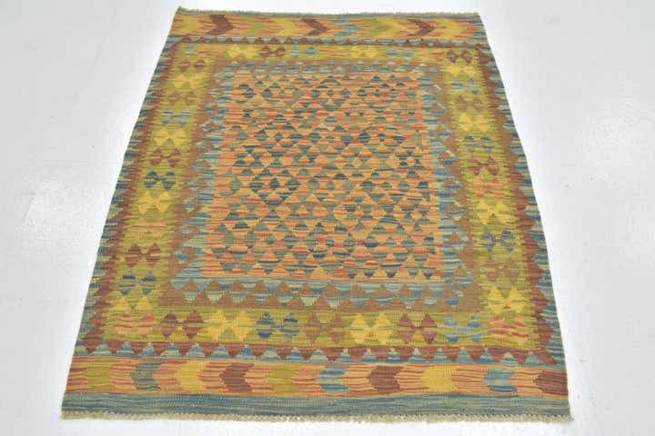 3' 5 x 4' 9 Hand Woven Kilim Maymana Wool Rug