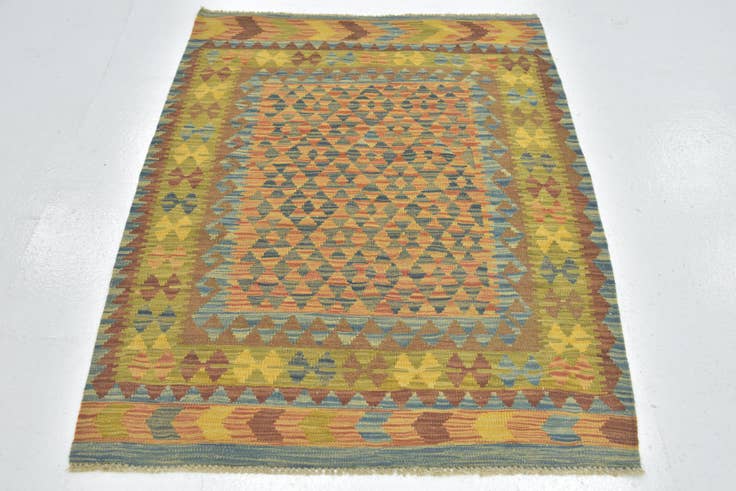 Detail image of 3' 5 x 4' 9 Hand Woven Kilim Maymana Wool Rug
