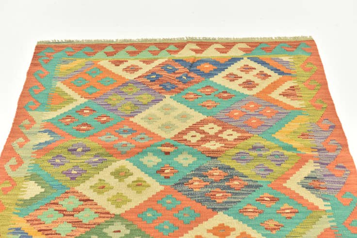 Detail image of 3' 4 x 4' 9 Hand Woven Kilim Maymana Wool Rug