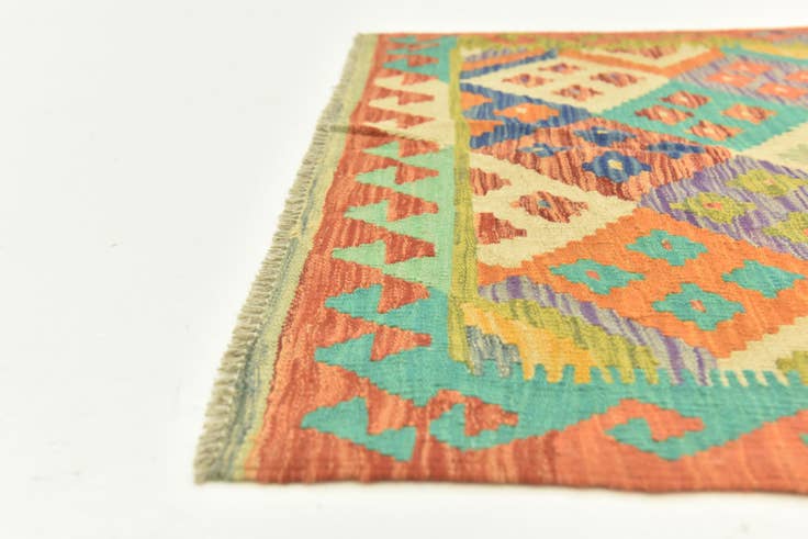 Detail image of 3' 4 x 4' 9 Hand Woven Kilim Maymana Wool Rug