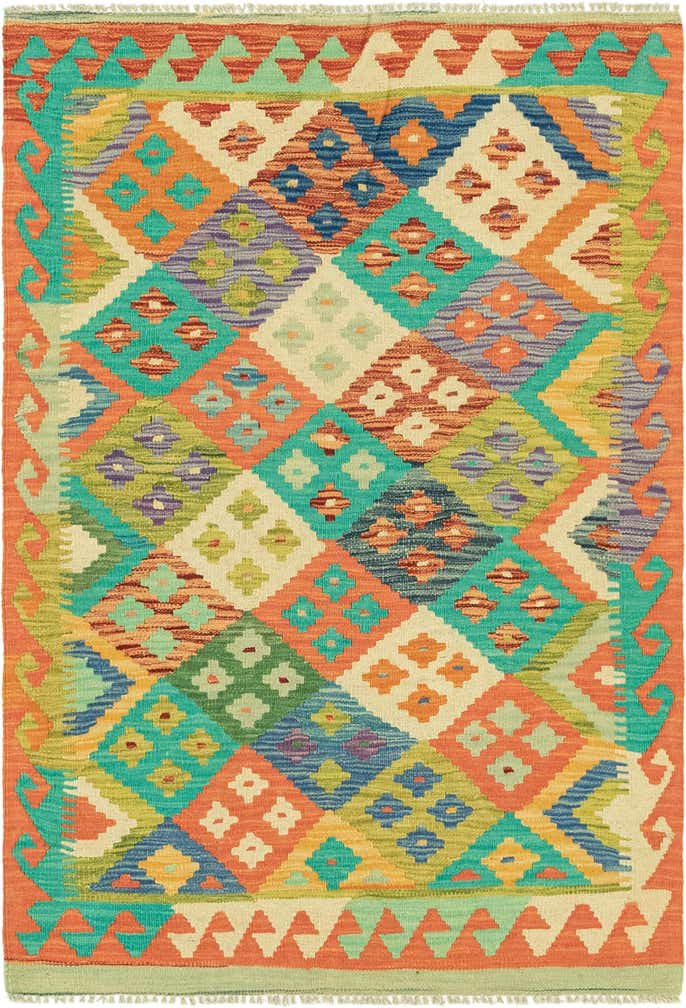 3' 4 x 4' 9 Hand Woven Kilim Maymana Wool Rug