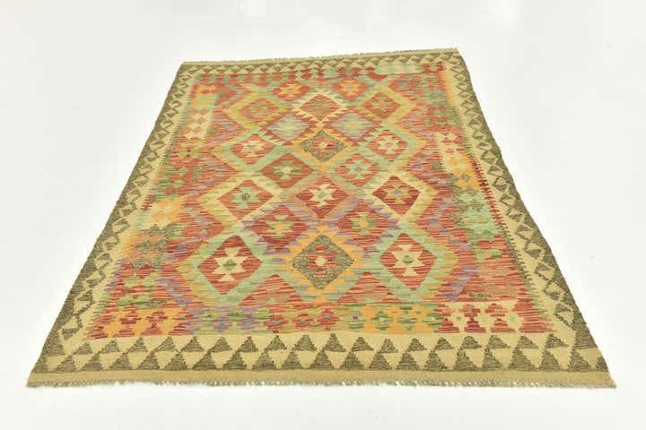 4' 6 x 6' 6 Hand Woven Kilim Maymana Wool Rug