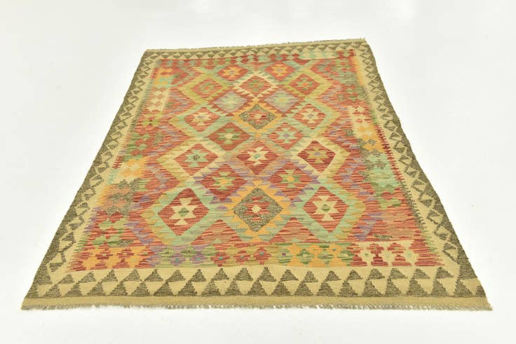 Detail image of 4' 6 x 6' 6 Hand Woven Kilim Maymana Wool Rug