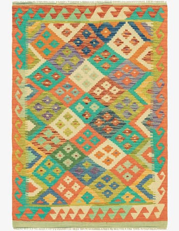 3' 4 x 4' 9 Hand Woven Kilim Maymana Wool Rug