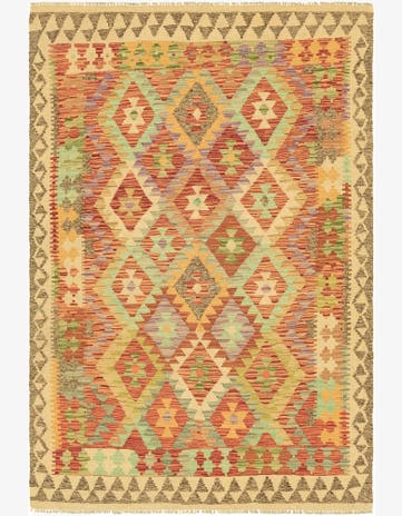 4' 6 x 6' 6 Hand Woven Kilim Maymana Wool Rug