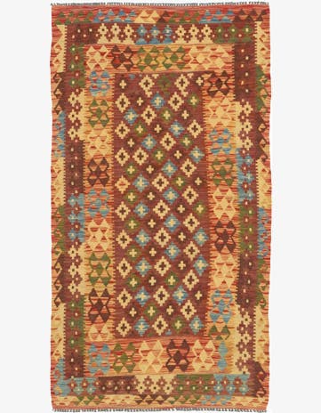 3' 5 x 6' 6 Hand Woven Kilim Maymana Wool Rug