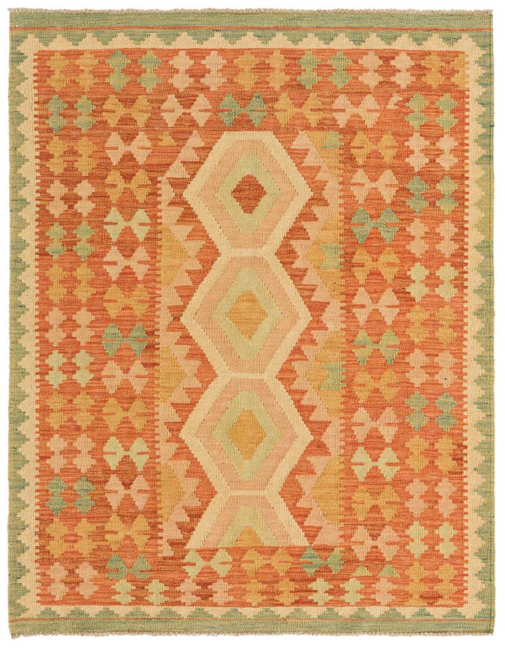 Detail image of 3' 4 x 4' 10 Hand Woven Kilim Waziri Wool Rug