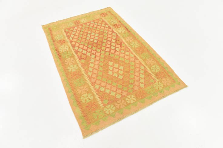 Detail image of 3' 2 x 4' 9 Hand Woven Kilim Waziri Wool Rug