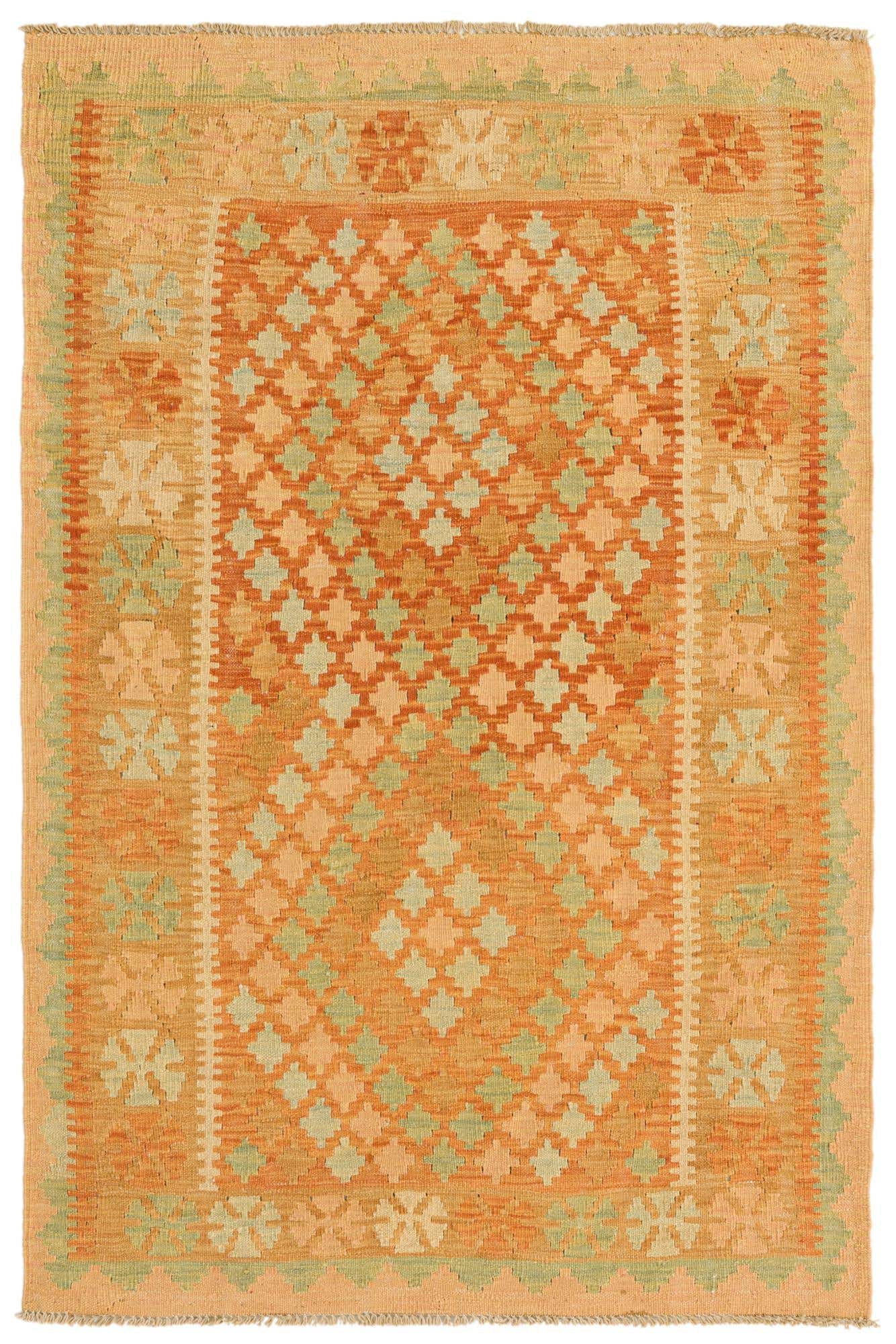3' 2 x 4' 9 Hand Woven Kilim Waziri Wool Rug