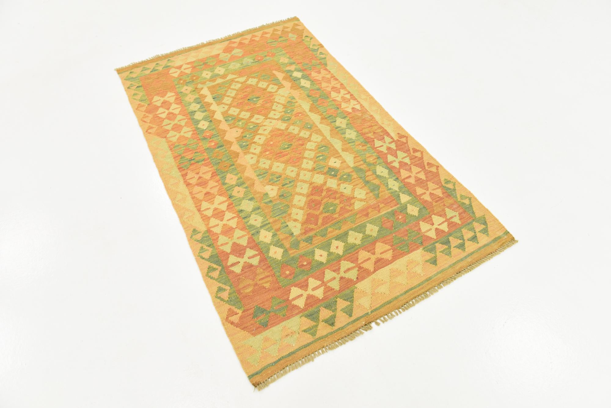 3' 2 x 5' 2 Hand Woven Kilim Waziri Wool Rug