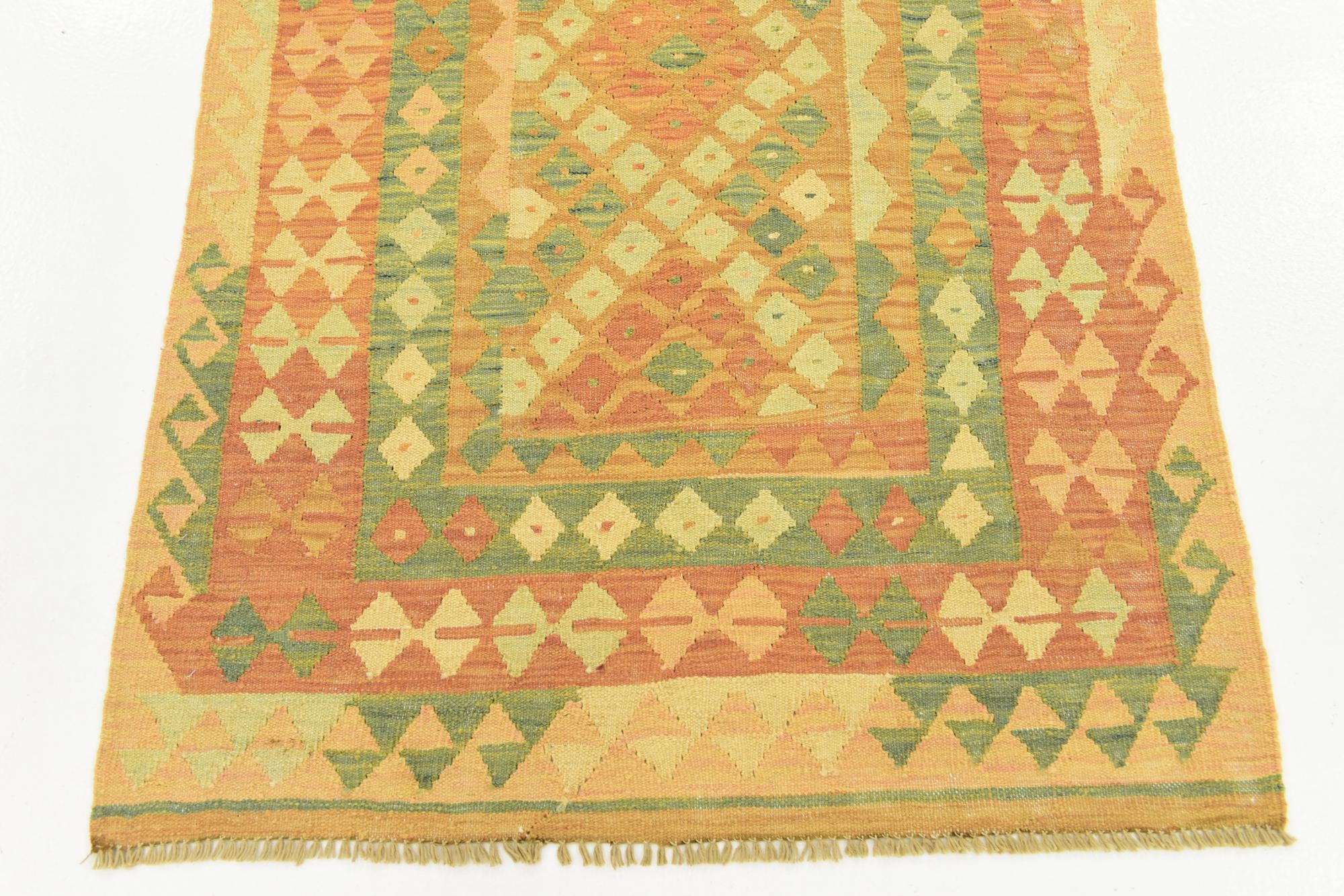 3' 2 x 5' 2 Hand Woven Kilim Waziri Wool Rug