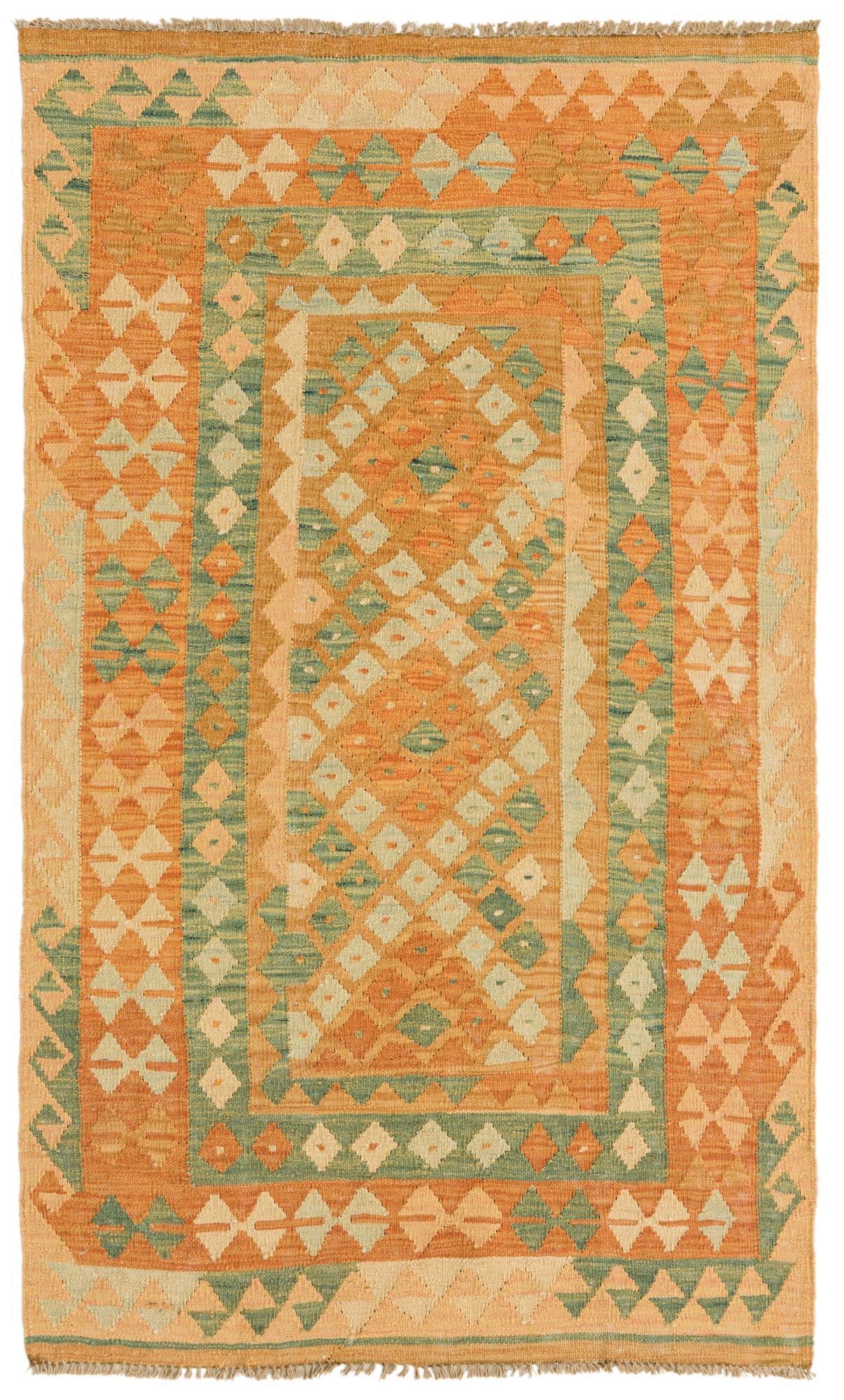3' 2 x 5' 2 Hand Woven Kilim Waziri Wool Rug