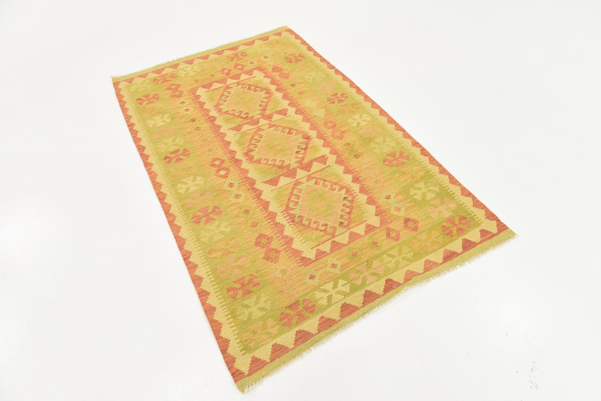 3' 2 x 5' Hand Woven Kilim Waziri Wool Rug