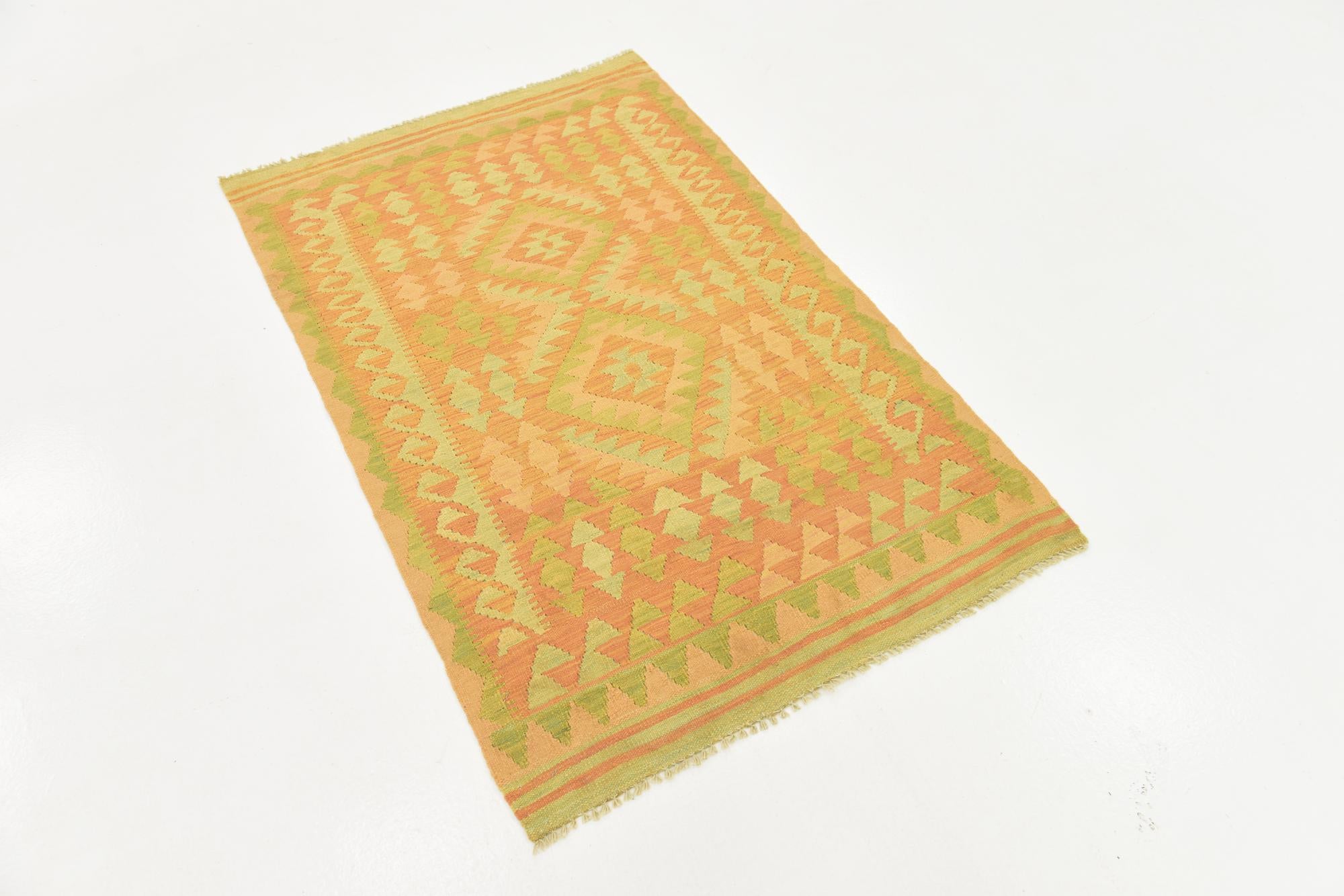 3' x 4' 9 Hand Woven Kilim Waziri Wool Rug