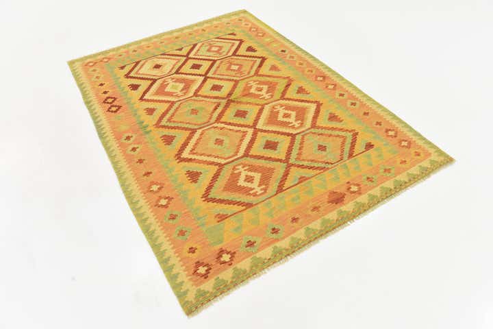 4' 9 x 6' 6 Hand Woven Kilim Waziri Wool Rug