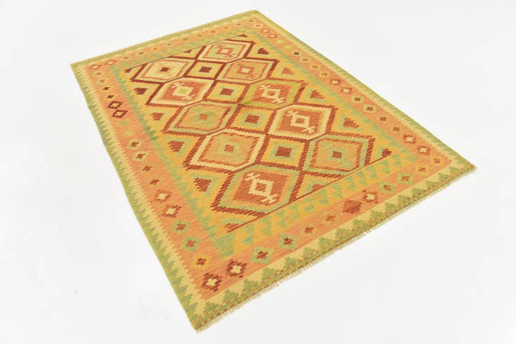 Detail image of 4' 9 x 6' 6 Hand Woven Kilim Waziri Wool Rug